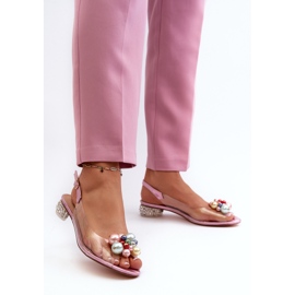 S.Barski Transparentní sandály na nízkém podpatku s ozdobou Růžová D&amp;A MR38-368 růžový 3