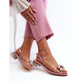 S.Barski Transparentní sandály na nízkém podpatku s ozdobou Růžová D&amp;A MR38-368 růžový 7