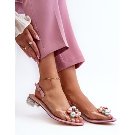 S.Barski Transparentní sandály na nízkém podpatku s ozdobou Růžová D&amp;A MR38-368 růžový 8
