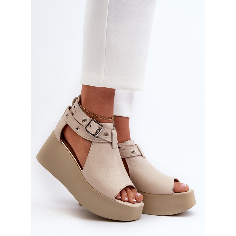 Zazoo 1732 kožené sandály na klínu, béžová béžový 2