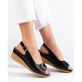 Černé espadrilkové sandály na nízkém klínku černý 1