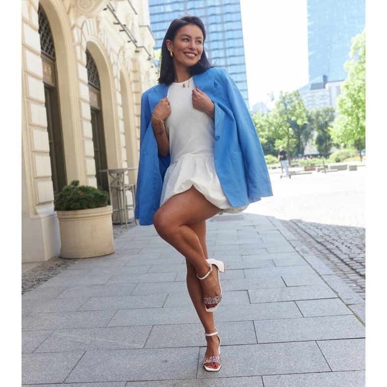 Sandály na vysokém podpatku s barevnými kameny Ghuson bílý 1