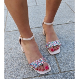 Sandály na vysokém podpatku s barevnými kameny Ghuson béžový 1 Sandály na vysokém podpatku s barevnými kameny Ghuson béžový 1