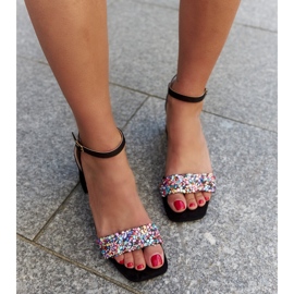 Sandály na vysokém podpatku s barevnými kameny Ghuson černá 1