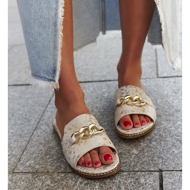 Žabky Ranime s koženou vsadkou béžový 1