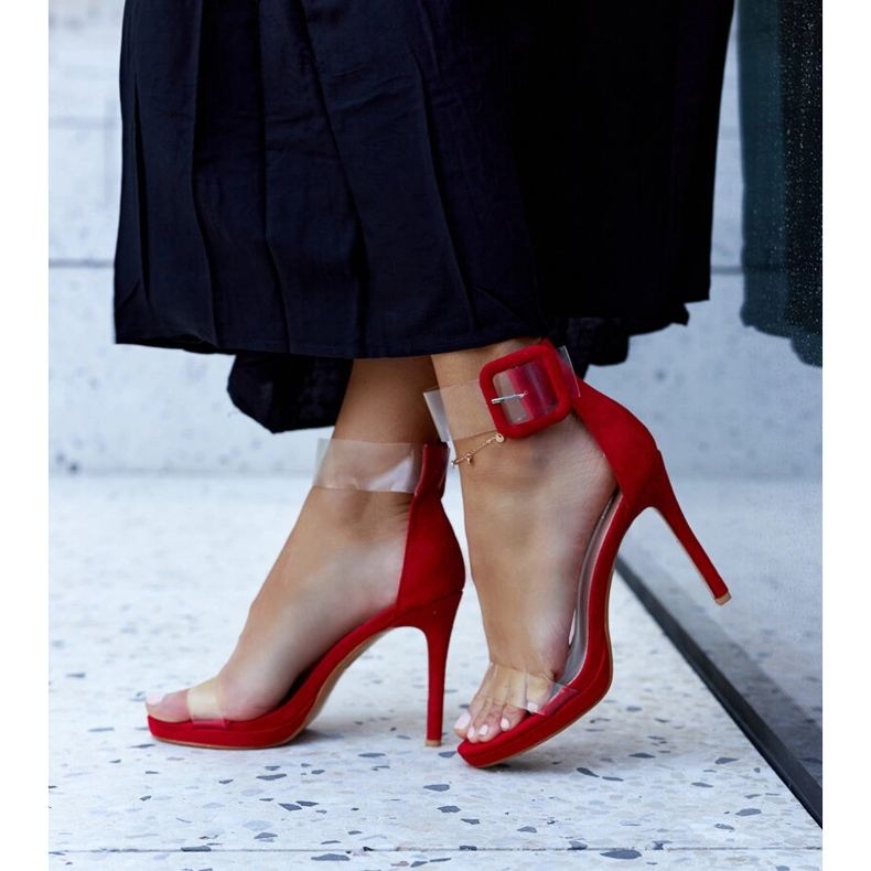 Sandály Janan na vysokém podpatku s průhledným svrškem červené 2