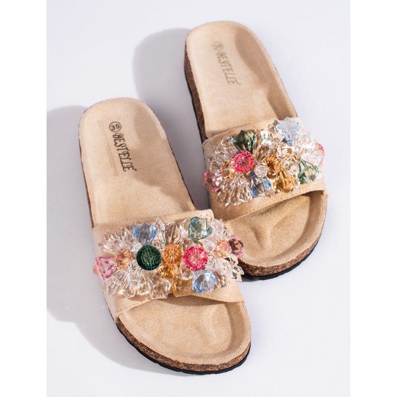 Dámské béžové semišové pantofle béžový 1