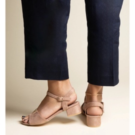 Tmavě béžové sandály na nízkém podpatku s přezkou Horner béžový 2