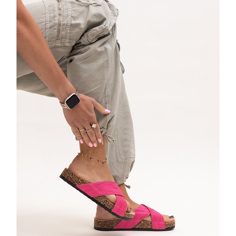 Pantofle s korkovou podrážkou Ribera lesk růžový 1