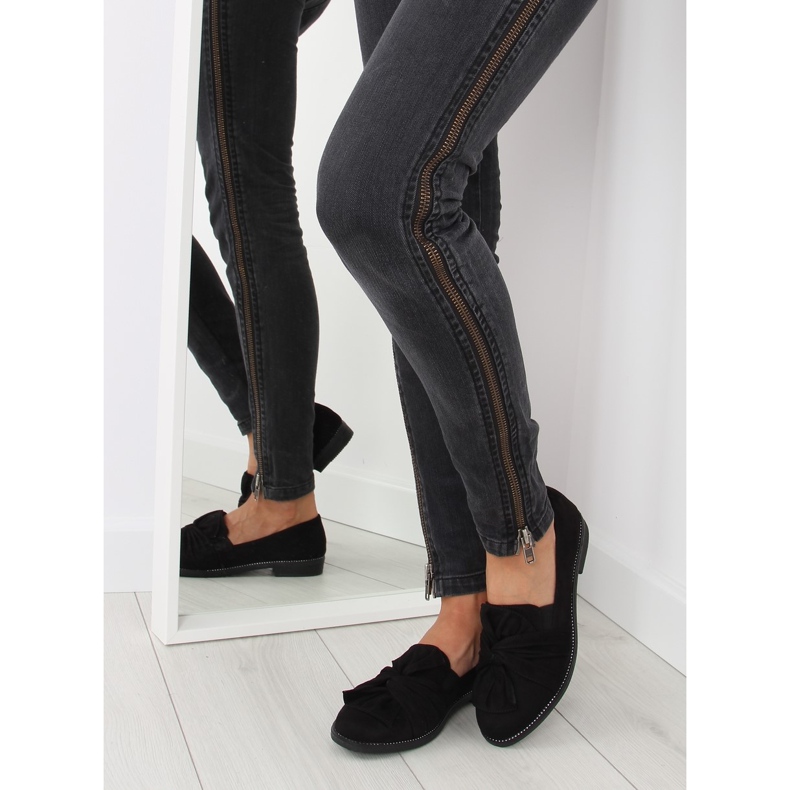 Černé dámské mokasíny s černou mašlí černý 2