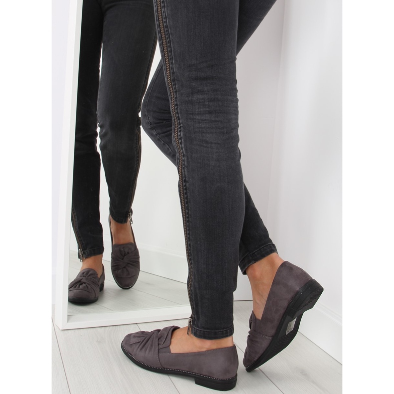 Dámské mokasíny s šedou šedou mašlí šedá 2 Dámské mokasíny s šedou šedou mašlí šedá 2