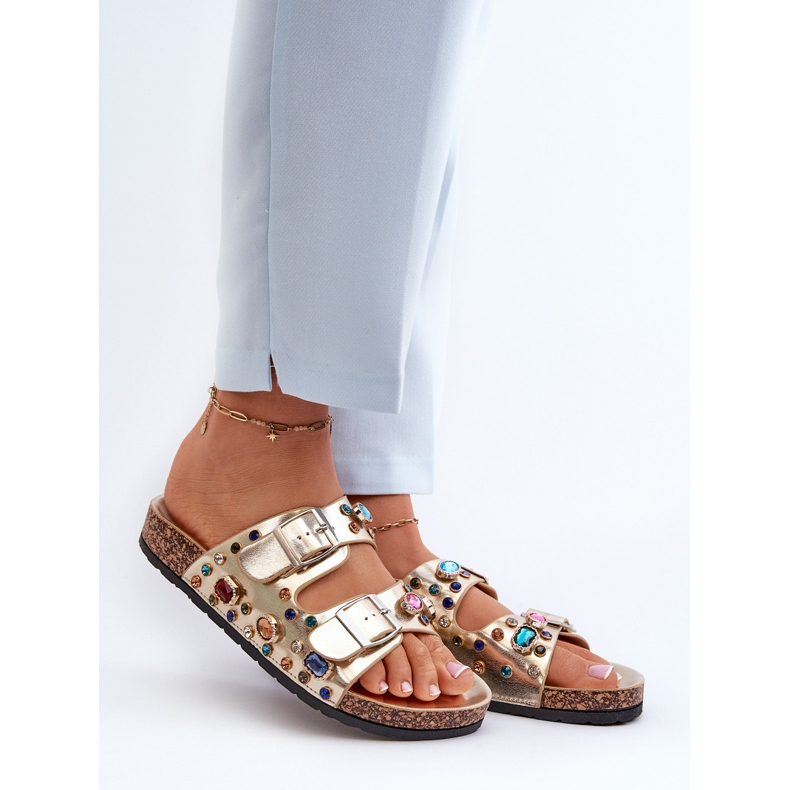 Zdobené dámské žabky s přezkami S.Barski MY121 Gold zlatý 2