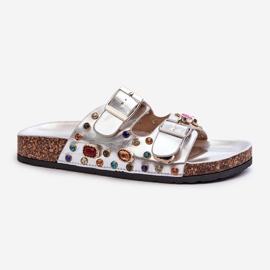 Zdobené dámské žabky s přezkami S.Barski MY121 Silver stříbrný 1