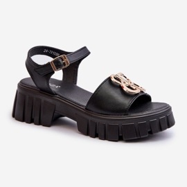 Dámské kožené sandály se zlatým zdobením, černá Vinceza 7910 1