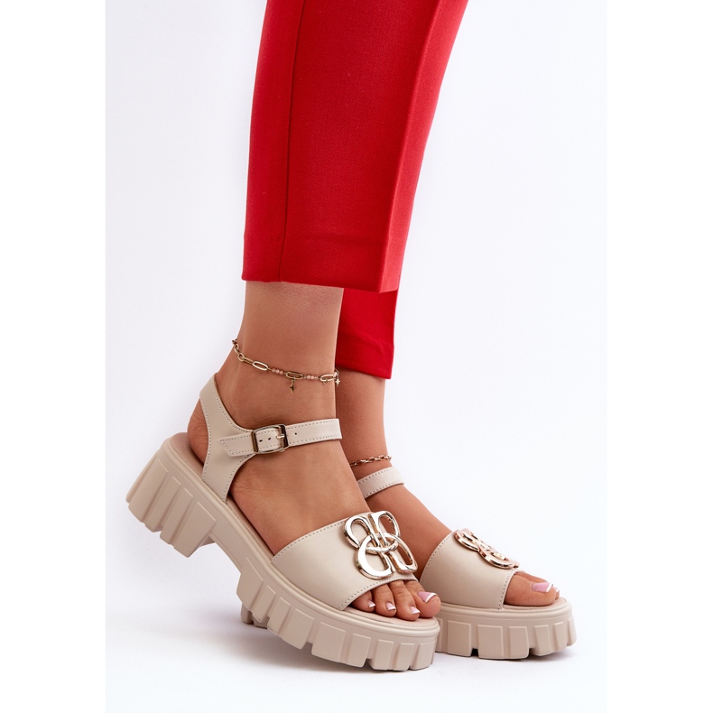 Béžové dámské kožené sandály se zlatým zdobením Vinceza 7910 béžový 2