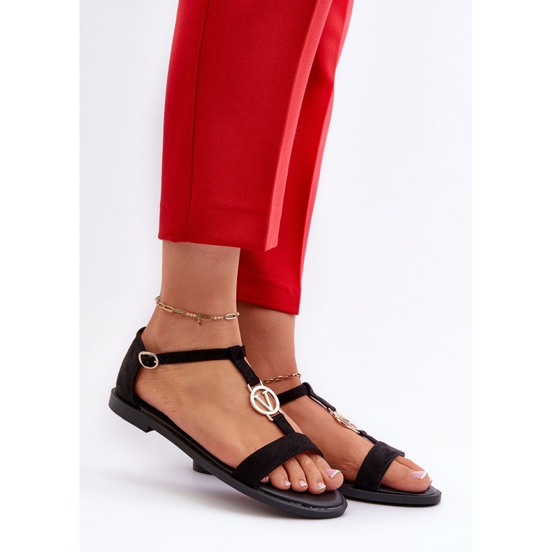 Dámské ploché sandály se zlatým zdobením Vinceza 17321 Black černá 2