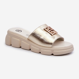 Dámské kožené žabky se zlatým zdobením na klínech Vinceza 41444 Gold 1