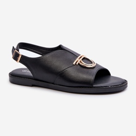 Dámské ploché sandály se zlatým zdobením Vinceza 17319 Black černá 1