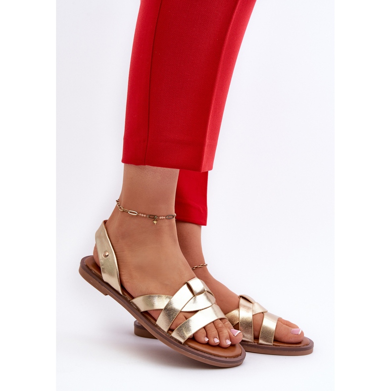 Dámské ploché sandály vyrobené z eko kůže Vinceza 17347 Gold zlatý 2