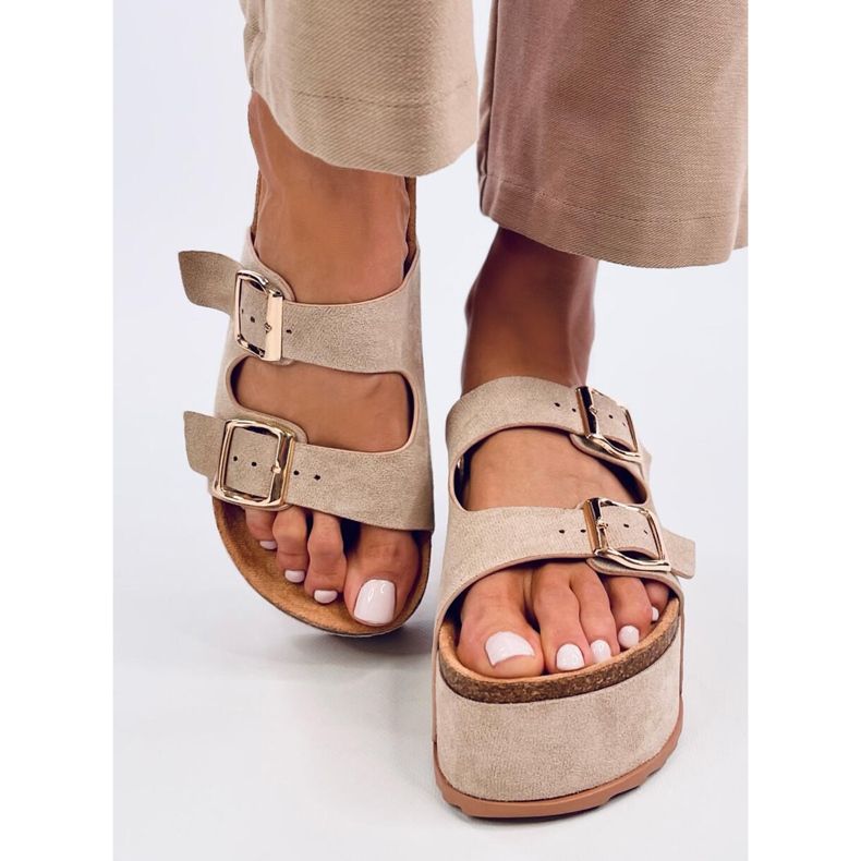 Korkové pantofle Galzai Khaki na platformě béžový 1