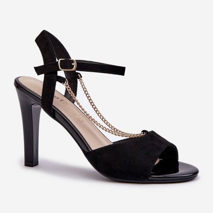 Dámské sandály na vysokém podpatku Eco Suede s řetízkem Sergio Leone SK925 Black černá 2