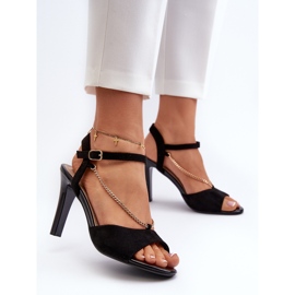 Dámské sandály na vysokém podpatku Eco Suede s řetízkem Sergio Leone SK925 Black černá 4