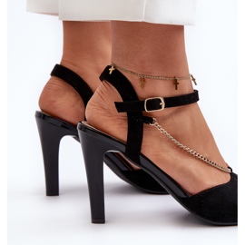 Dámské sandály na vysokém podpatku Eco Suede s řetízkem Sergio Leone SK925 Black černá 6