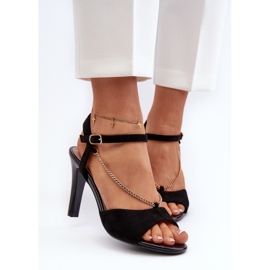 Dámské sandály na vysokém podpatku Eco Suede s řetízkem Sergio Leone SK925 Black černá 7