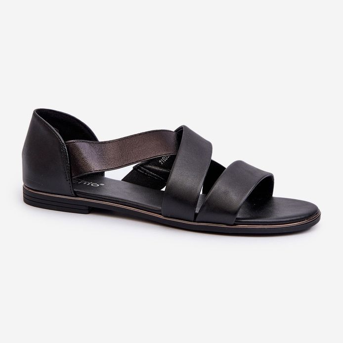Kožené sandály s lemem, Black Puglia černý 1