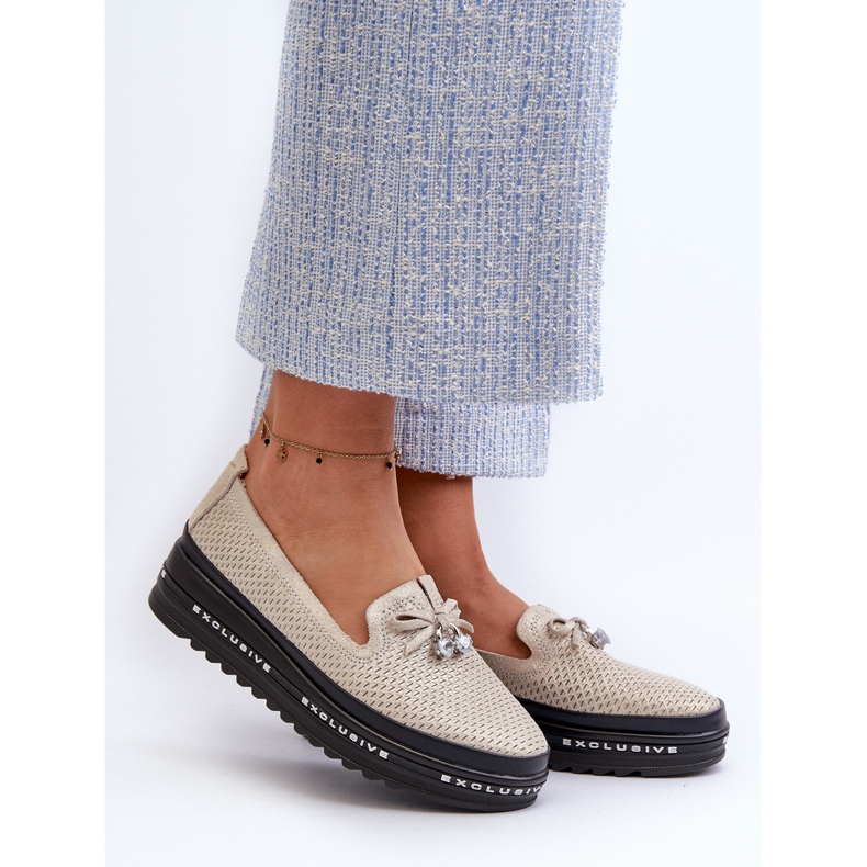 Lesklé dámské kožené mokasíny na platformě S.Barski LR400 Gold zlatý 2