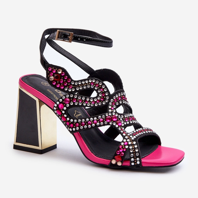 S.Barski Zdobené dámské sandály na vysokém podpatku D&amp;A CR952 Black černá 2