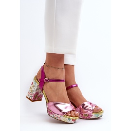 S.Barski Dámské květinové sandály na vysokém podpatku D&amp;A CR980 růžové růžový 3