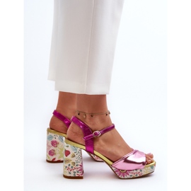 S.Barski Dámské květinové sandály na vysokém podpatku D&amp;A CR980 růžové růžový 6