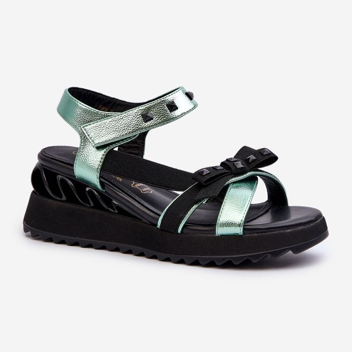 S.Barski Dámské sandály s mašlí D&amp;A CR956 zelená 1