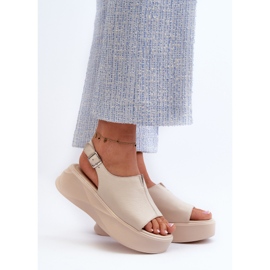 S.Barski Kožené dámské sandály na platformě D&amp;A SJ2301-2, béžová béžový 2