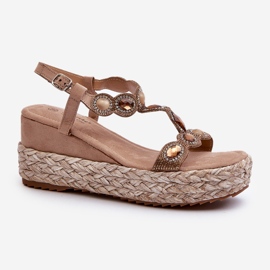 Dámské sandály na klínku s prýmkem S.Barski MY291 béžová béžový 1 Dámské sandály na klínku s prýmkem S.Barski MY291 béžová béžový 1