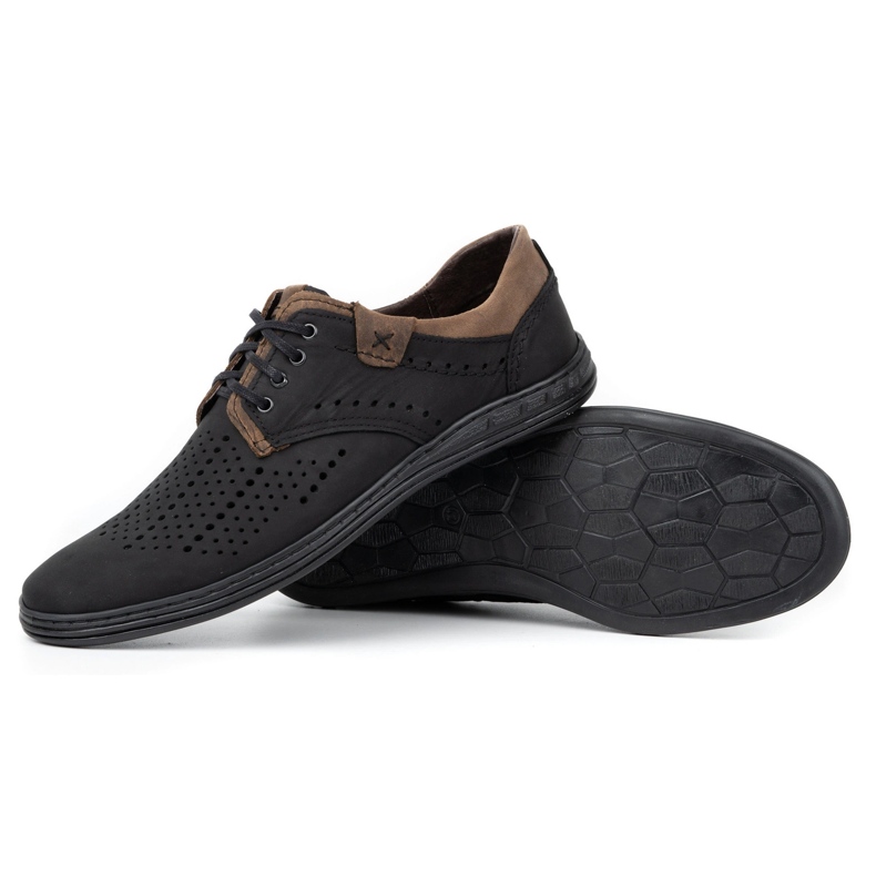 Polbut Kožené boty pro muže 402 letní černé s hnědou černá 3