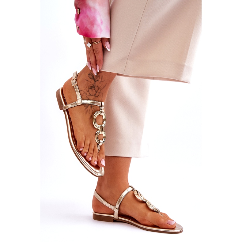 Ploché asolované japonské sandály zlaté zlaté zlatý 3