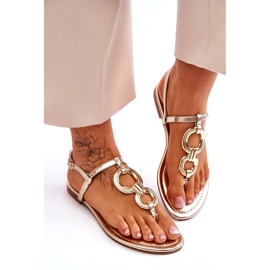 Ploché asolované japonské sandály zlaté zlaté zlatý 4