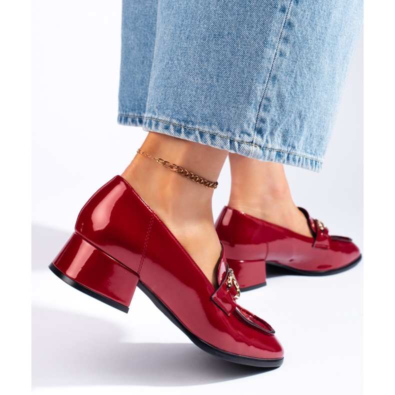 Sergio Leone Dámské červené lakované mokasíny 2