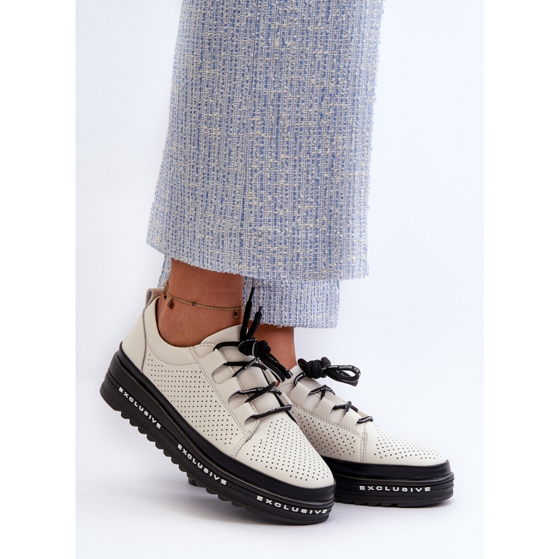 Dámské kožené boty na platformě S.Barski LR769A Béžová béžový 2