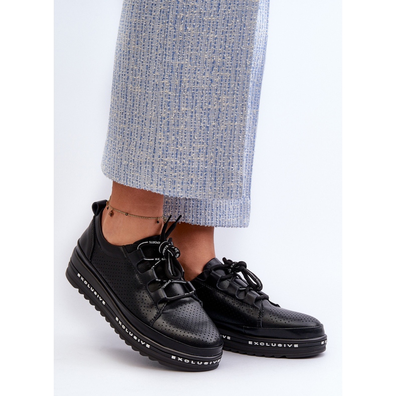 Dámské kožené boty na platformě S.Barski LR769A černá černý 2