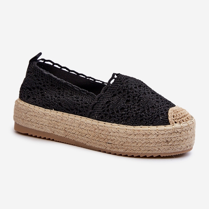 Dámské krajkové espadrilky na platformě černá elarosová černý 1