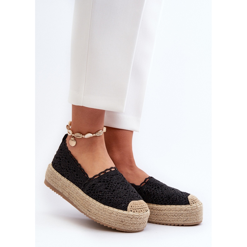 Dámské krajkové espadrilky na platformě černá elarosová černý 2
