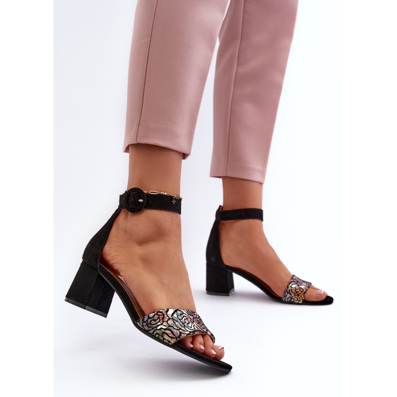 Semišové sandály na vysokém podpatku Maciejka 04141-48 Černá 2