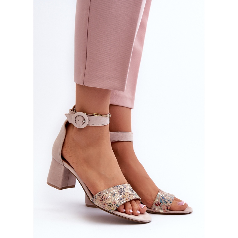 Semišové sandály na vysokém podpatku Maciejka 04141-49 Béžová béžový 2