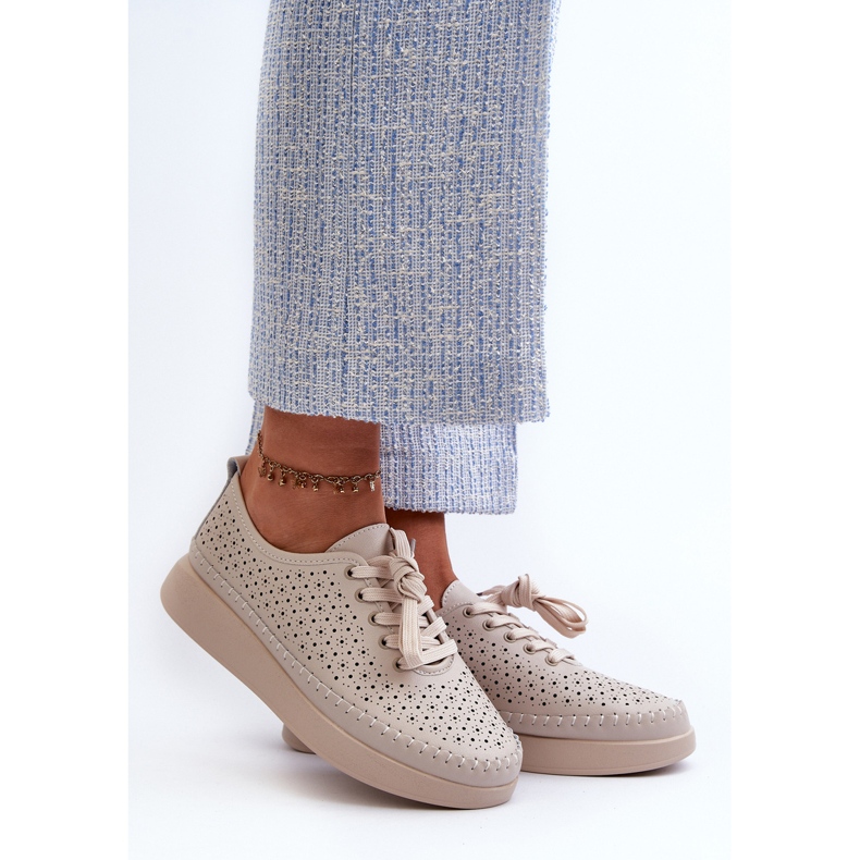 Kožené tenisky na platformě S.Barski LR278 Beige béžový 2