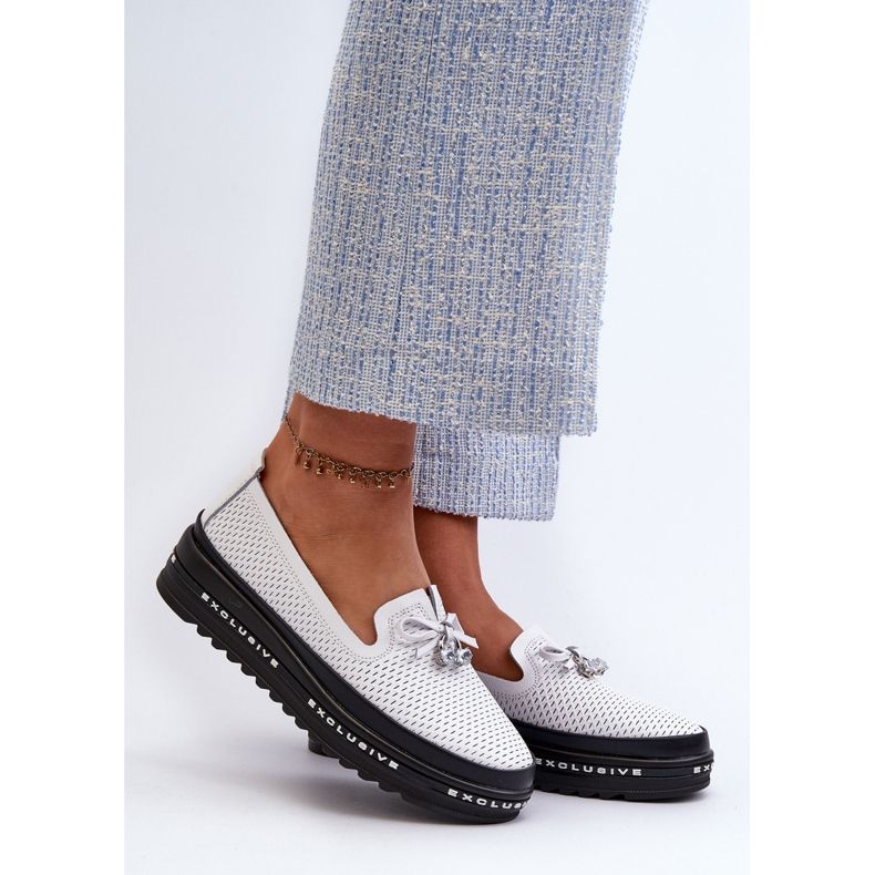 Dámské kožené mokasíny na platformě S.Barski LR400, bílá bílý 2