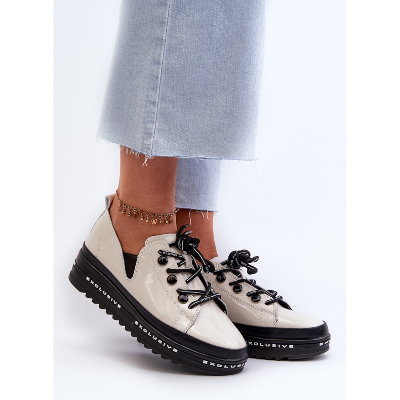 Dámské šněrovací boty na platformě přírodní kůže S.Barski LR620 béžová béžový 2