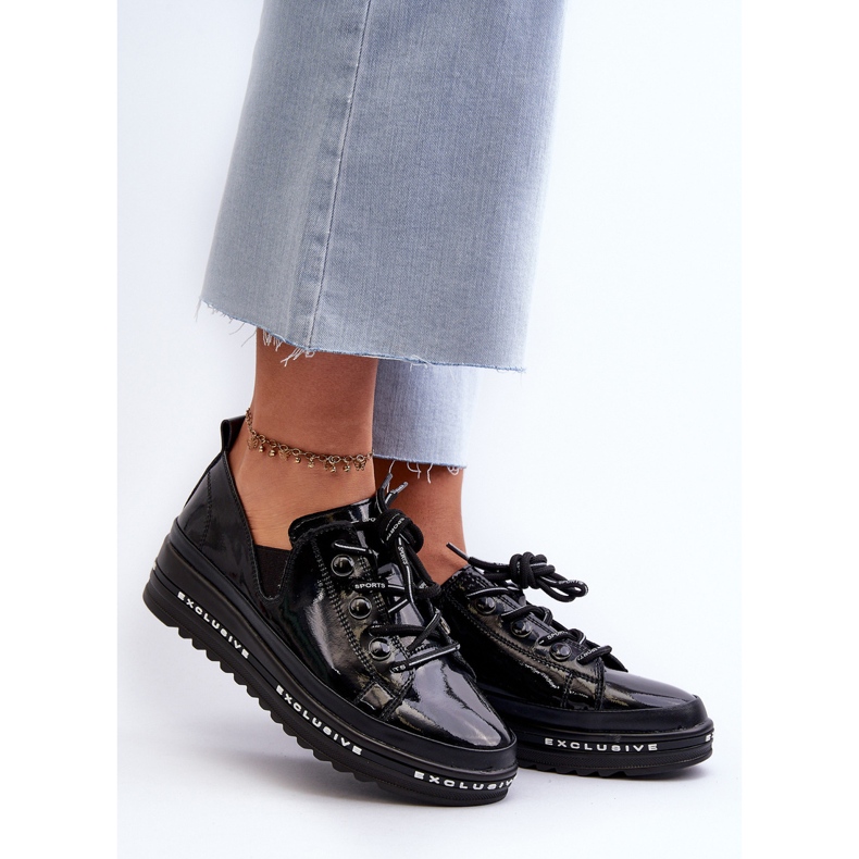 Dámské šněrovací boty na platformě přírodní kůže S.Barski LR620 černá 2